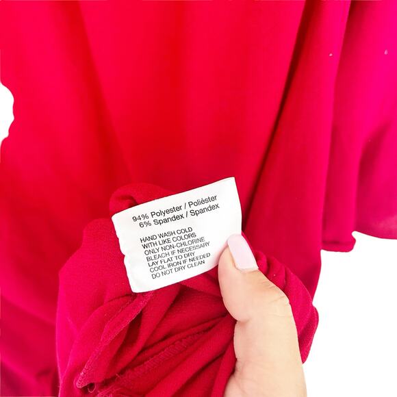 Oscar De La Renta Red Tiered Flutter Long Sleeve Dress Sz S - Picture 3 of 5